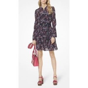 MICHAEL KORS NAVY FLORAL PLEATED BELL SLEEVES DRESS..! Size S